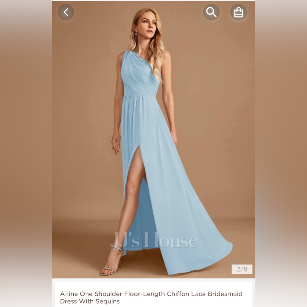 Sky blue, one shoulder, formal maxi dress from JJ’s House